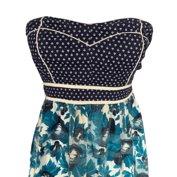 Urban Outfitters Kimchi Blue Sundress Sz 2 Sweetheart Neck Strapless Blue White - Picture 7 of 11